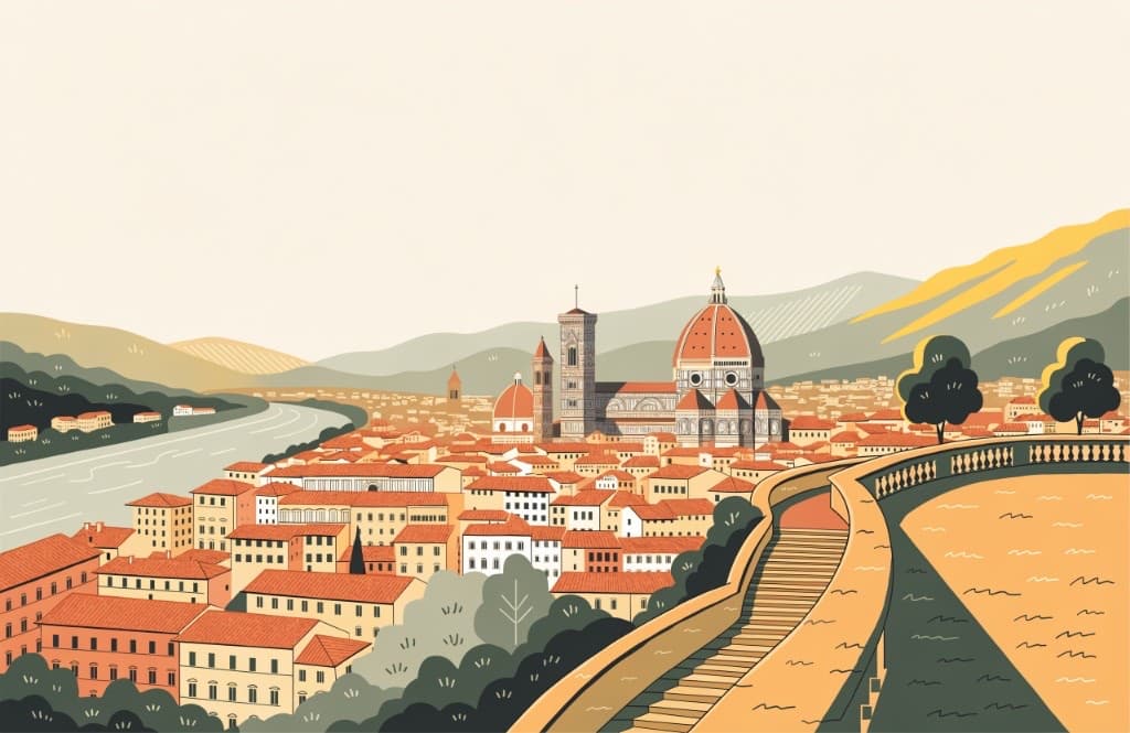 Illustration of the Florence skyline and Duomo seen from Piazzale Michelangelo